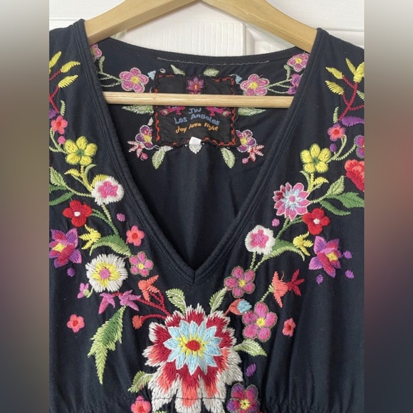 Johnny Was Elegant Black Floral Embroidered Mini Dress Sz Medium - Picture 2 of 8